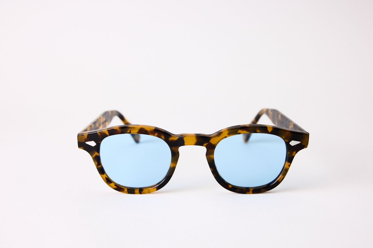 Small - NEW YORK EYERISH, Causeway. Light Tortoise Frame with Light Blue Lenses
