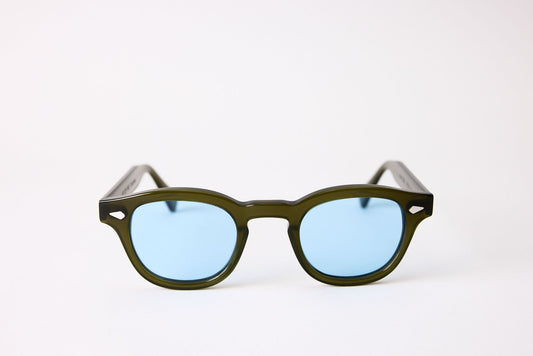 Small - NEW YORK EYERISH, Causeway. Green Frame with Light Blue Lenses