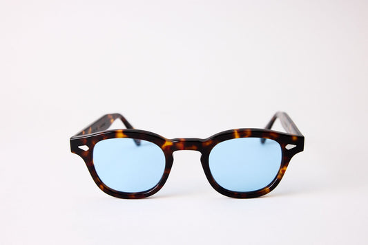 Small - NEW YORK EYERISH, Causeway. Dark Tortoise with Baby Blue Lenses