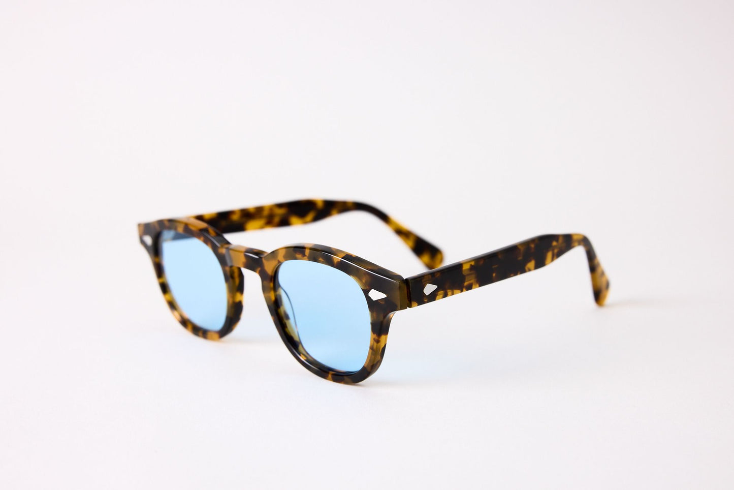 Small - NEW YORK EYERISH, Causeway. Light Tortoise Frame with Light Blue Lenses