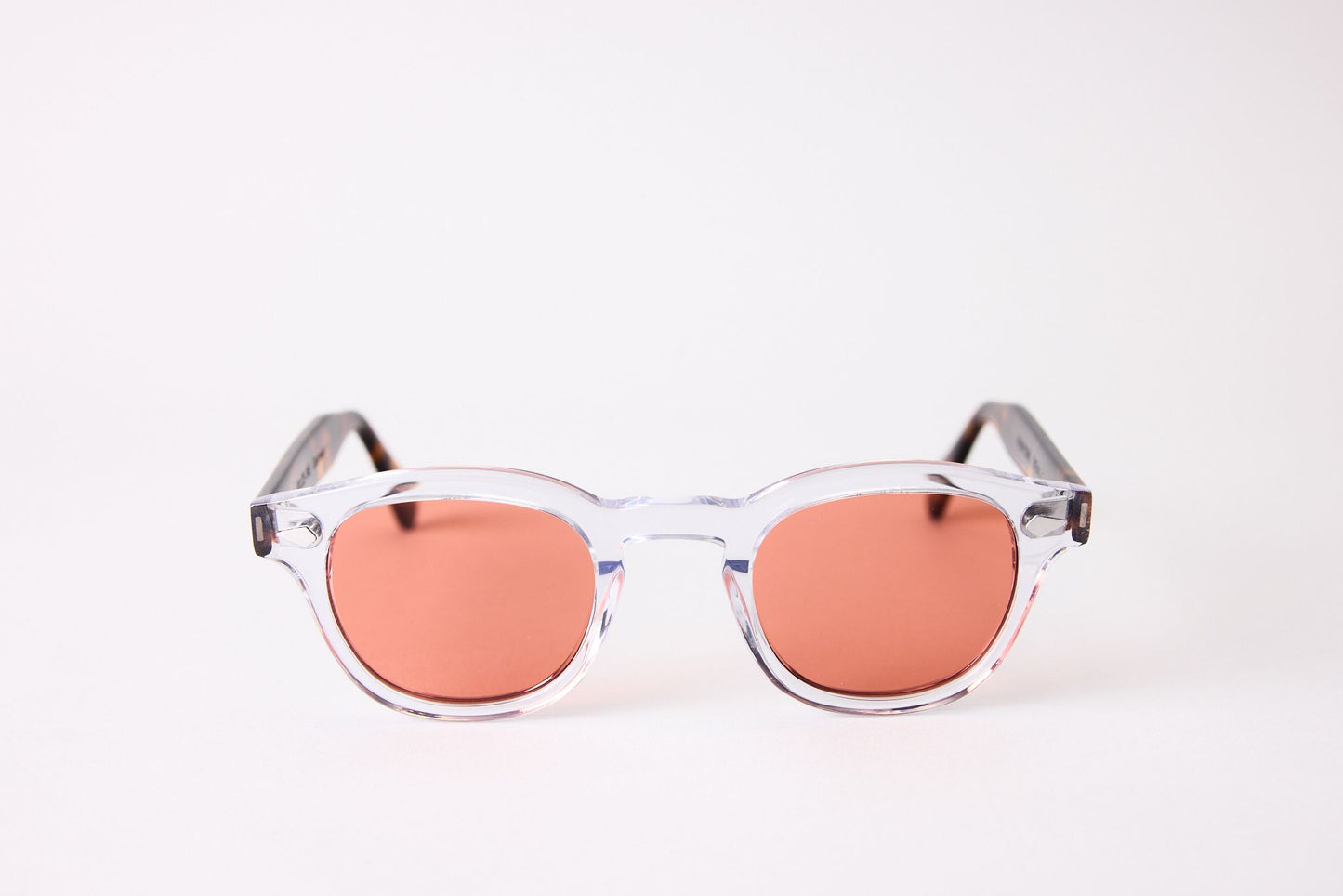 Small - NEW YORK EYERISH, Causeway. Clear Frame with Dark Tortoise Temples with Red Lenses