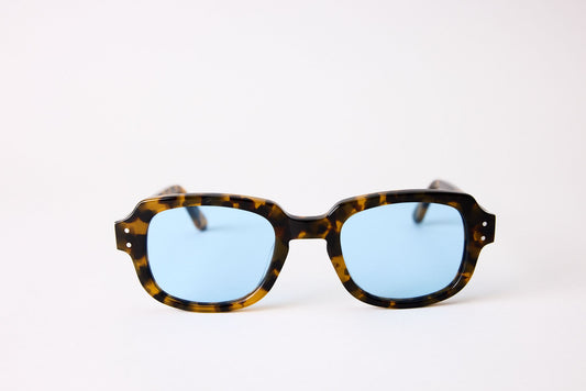 Small - NEW YORK EYERISH, "The Downings." Light Tortoise Frame with Baby Blue Lenses