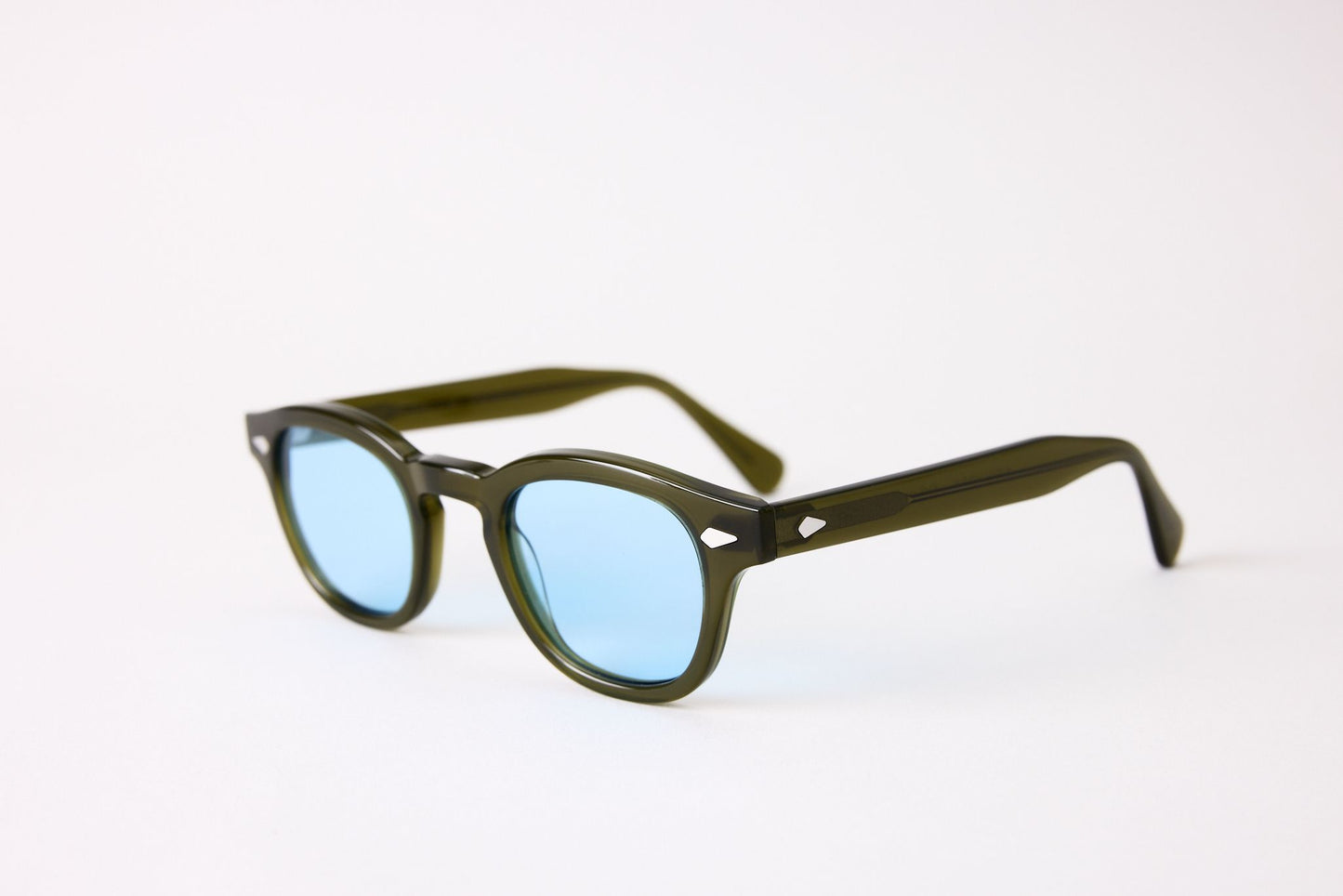 Small - NEW YORK EYERISH, Causeway. Green Frame with Light Blue Lenses