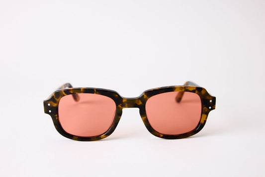 Small - NEW YORK EYERISH, "The Downings." Light Tortoise Frame with Red Lenses