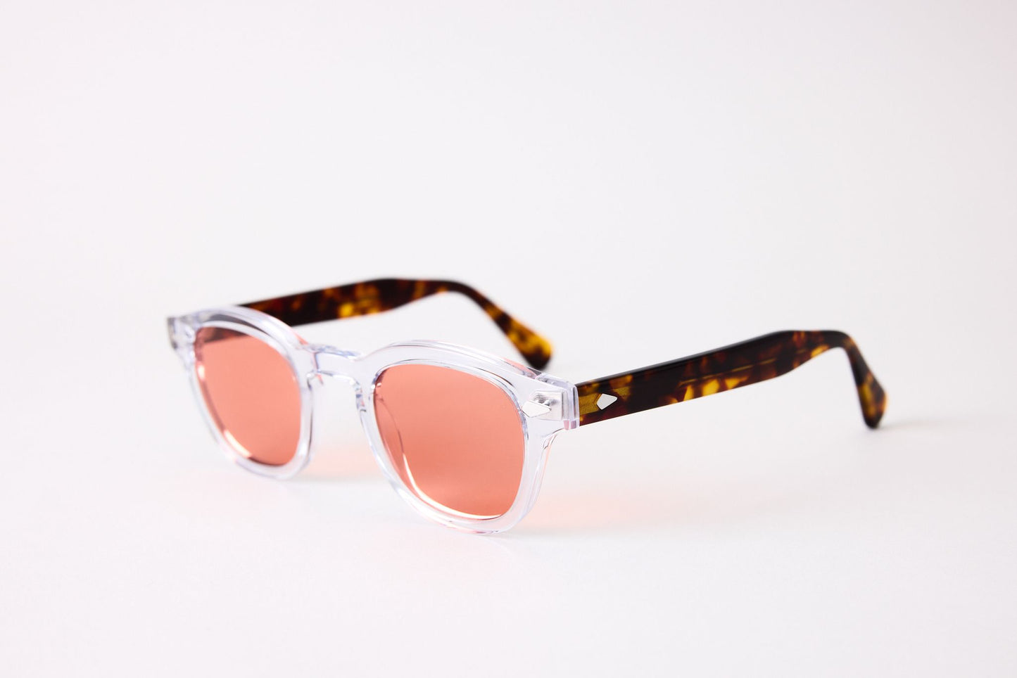 Small - NEW YORK EYERISH, Causeway. Clear Frame with Dark Tortoise Temples with Red Lenses