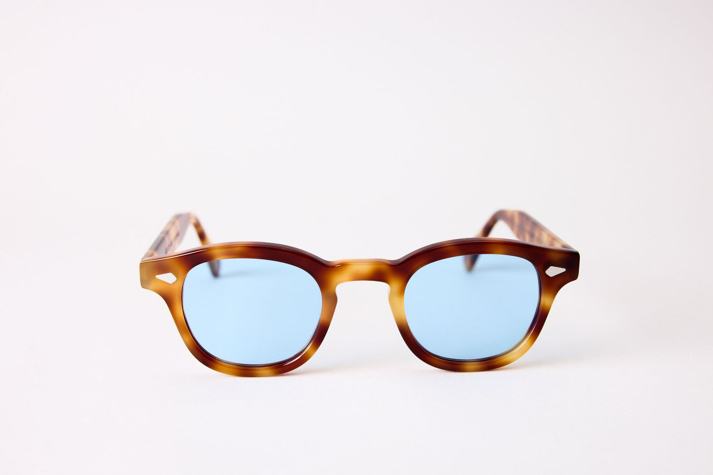 Small - NEW YORK EYERISH, Causeway. Red and Blonde Frame with Light Blue Lenses