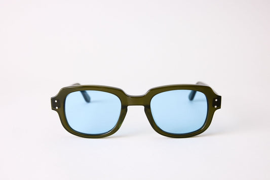 Small - NEW YORK EYERISH, "The Downings." Green Frame with Baby Blue Lenses