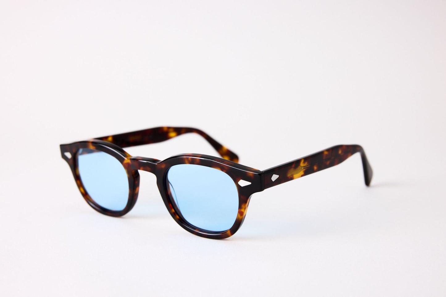 Small - NEW YORK EYERISH, Causeway. Dark Tortoise with Baby Blue Lenses