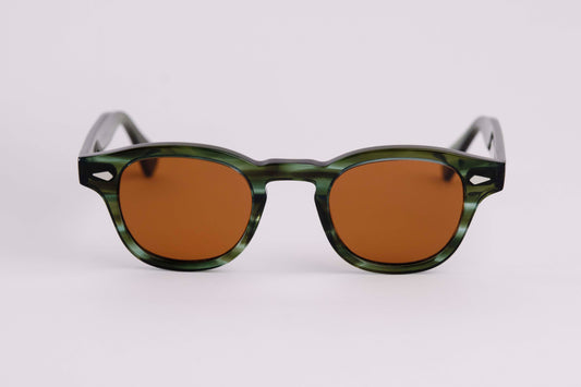 Small - NEW YORK EYERISH, Causeway. Green Tortoise Shell Frame with Amber Lenses