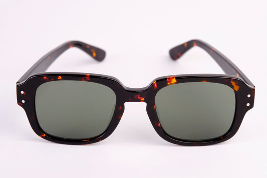 Large - NEW YORK EYERISH, "The Downings." Dark Brown Tortoise Shell Frame with G24 Green Lenses