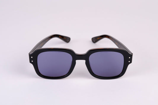 Large - NEW YORK EYERISH, "The Downings." Black/Brown Tortoise Shell Frame with Deep Blue Lenses