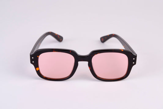 Large - NEW YORK EYERISH, "The Downings." Dark Brown Tortoise Shell Frame with Pink Lenses