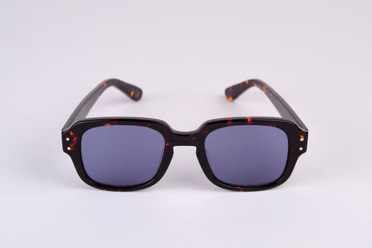 Large - NEW YORK EYERISH, "The Downings." Dark Brown Tortoise Shell Frame with Deep Blue Lenses