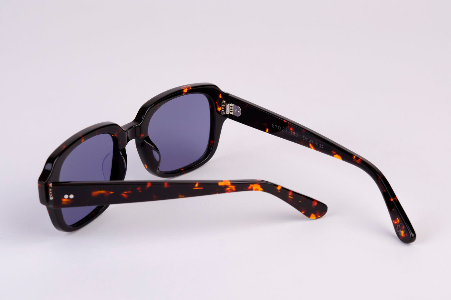 Large - NEW YORK EYERISH, "The Downings." Dark Brown Tortoise Shell Frame with Deep Blue Lenses