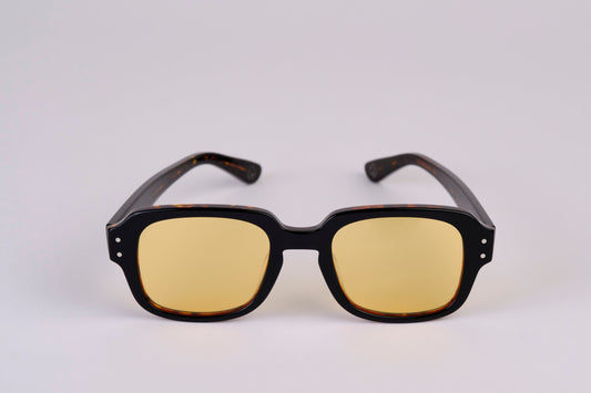 Large - NEW YORK EYERISH, "The Downings." Dark Brown Tortoise Shell Frame with Orange Lenses
