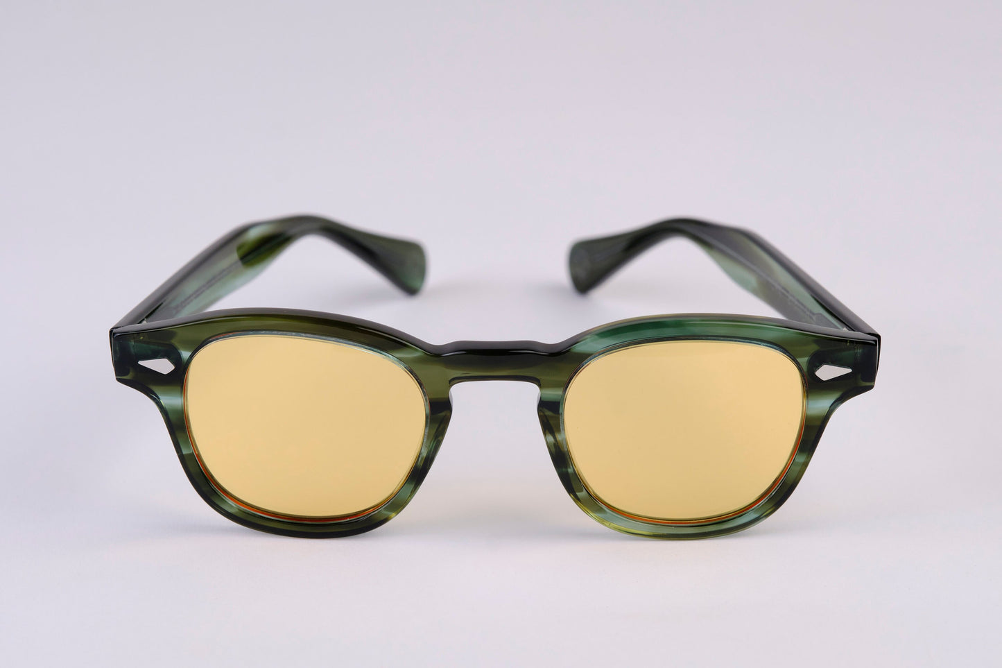 Small - NEW YORK EYERISH, Causeway. Green Tortoise Shell Frames with Orange Lenses