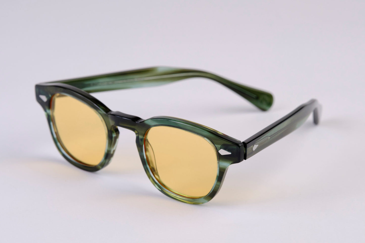 Small - NEW YORK EYERISH, Causeway. Green Tortoise Shell Frames with Orange Lenses