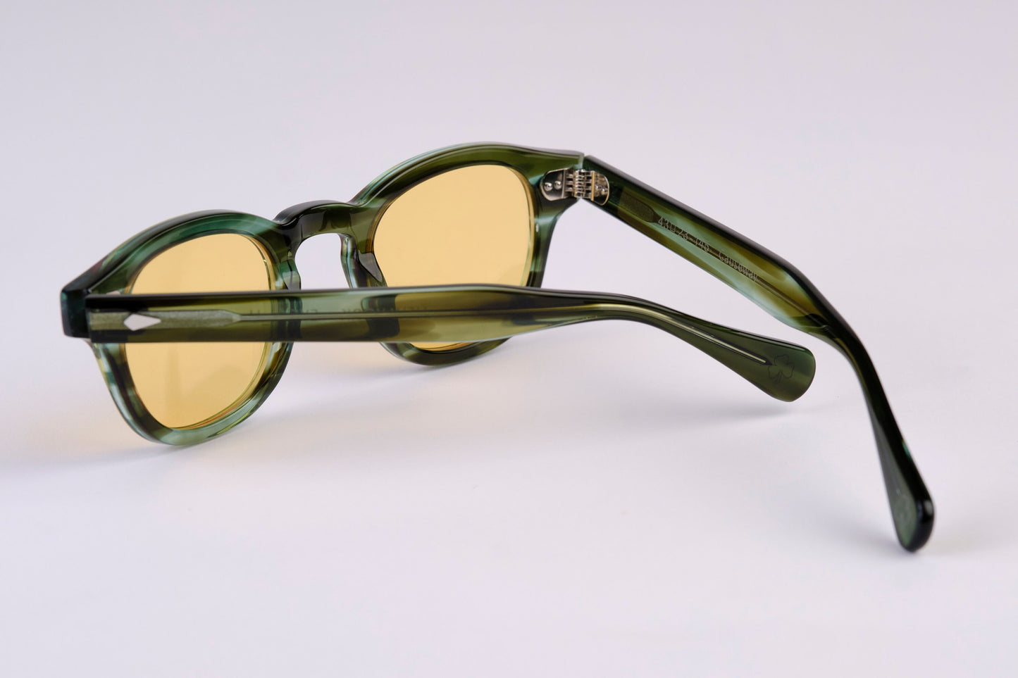 Small - NEW YORK EYERISH, Causeway. Green Tortoise Shell Frames with Orange Lenses
