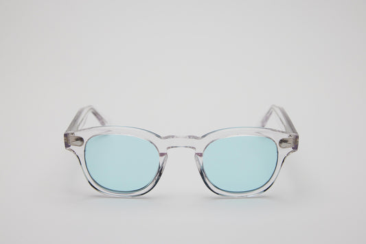 Small - NEW YORK EYERISH, Causeway. Clear Frame with Light Blue Lenses