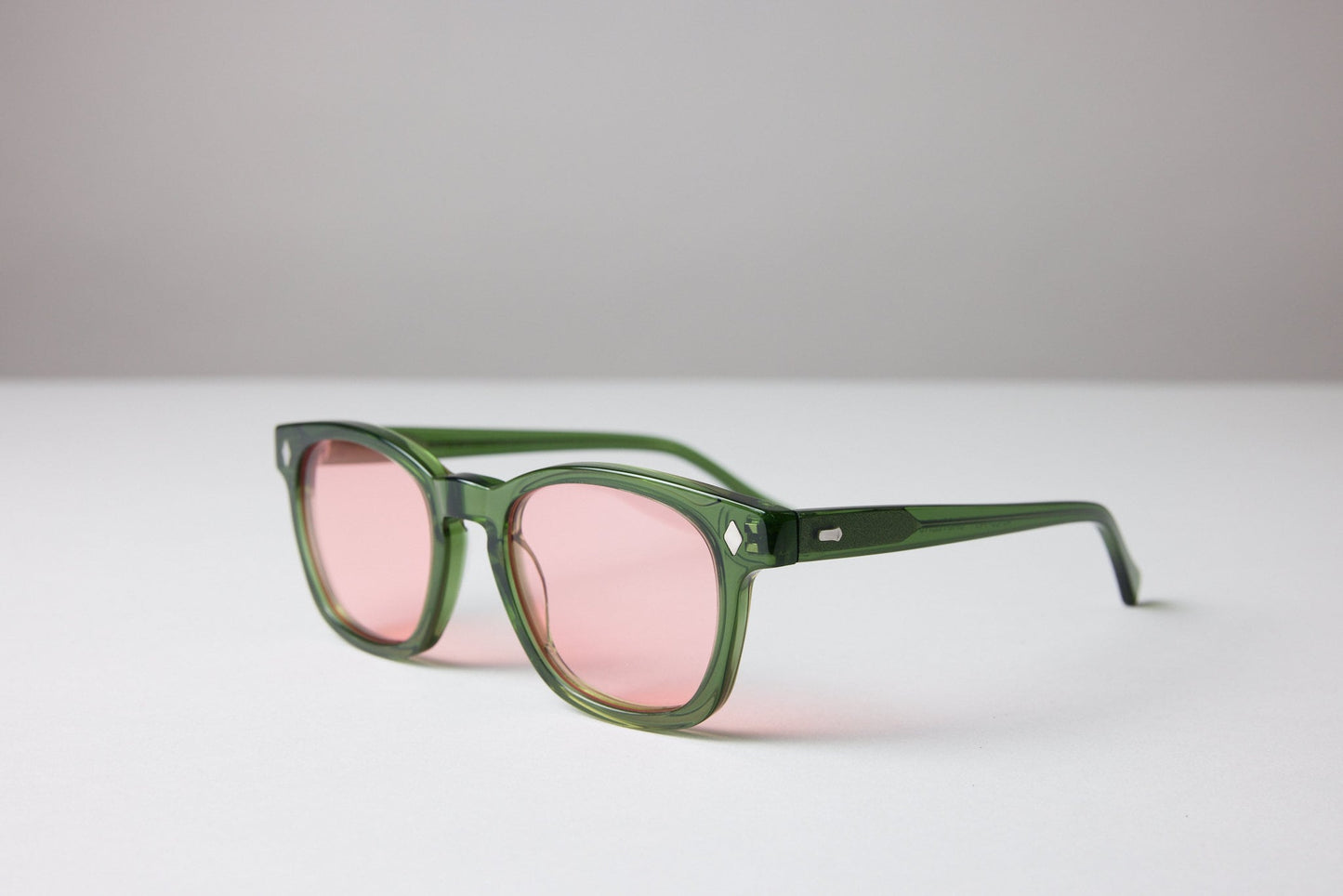 NEW YORK EYERISH, Castlerock. Bottle Green Frame with Pink Lenses