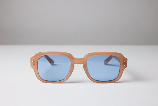 Large - NEW YORK EYERISH, "The Downings." Champagne Frame with Baby Blue Lenses