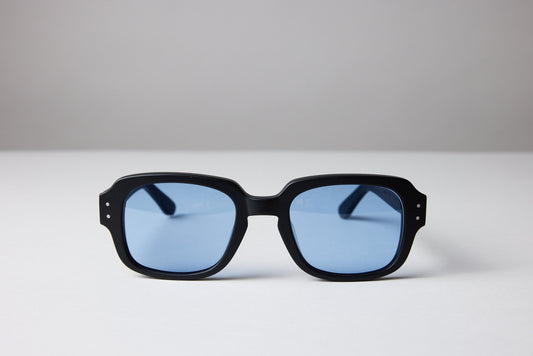 Large - NEW YORK EYERISH, "The Downings." Black Frame with Baby Blue Lenses