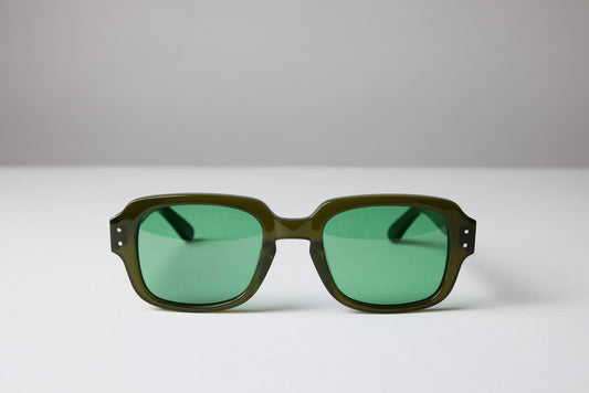 Large - NEW YORK EYERISH, "The Downings." Olive Green Frame with Racing Green Lenses