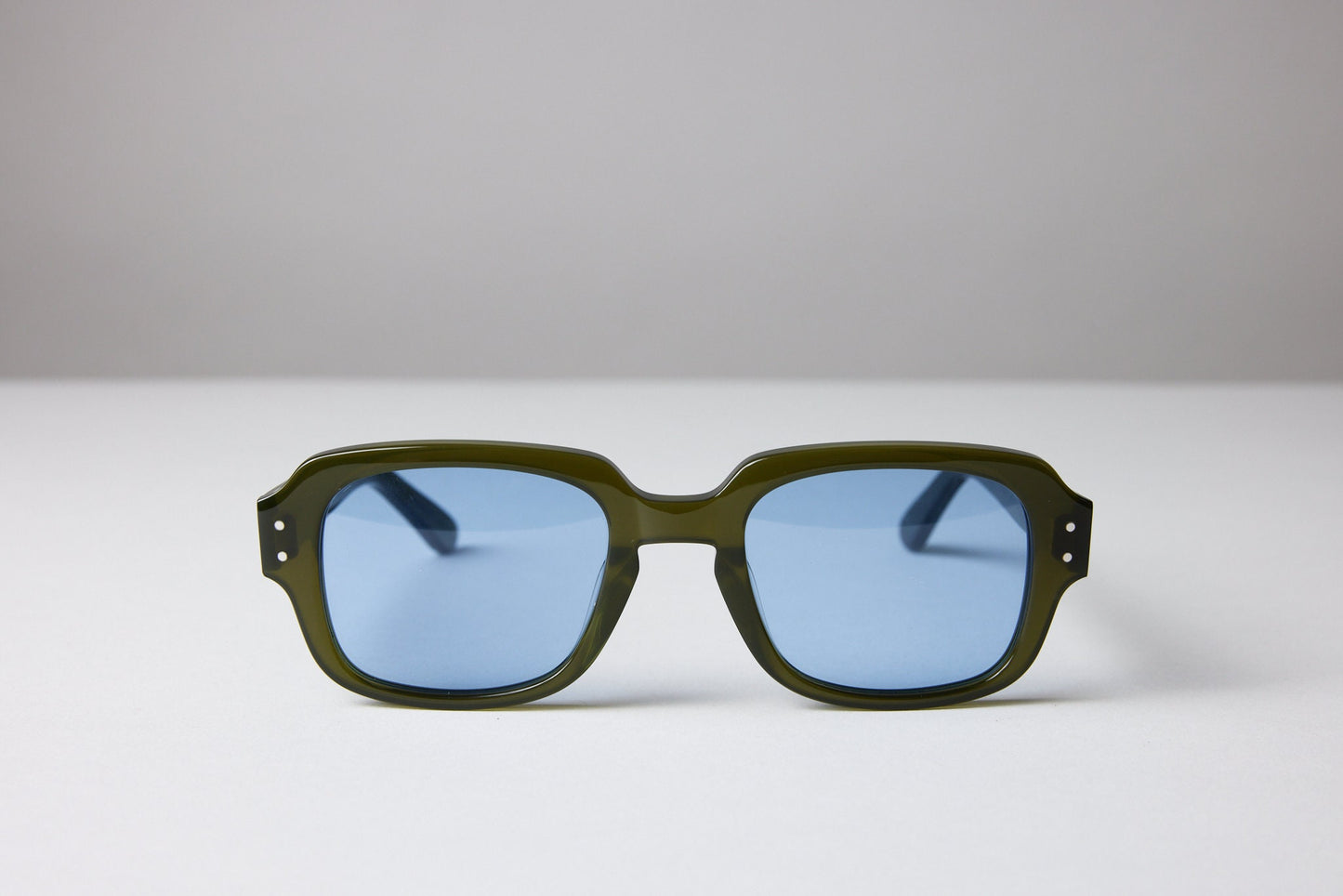 Large - NEW YORK EYERISH, "The Downings." Olive Green Frame with Baby Blue Lenses