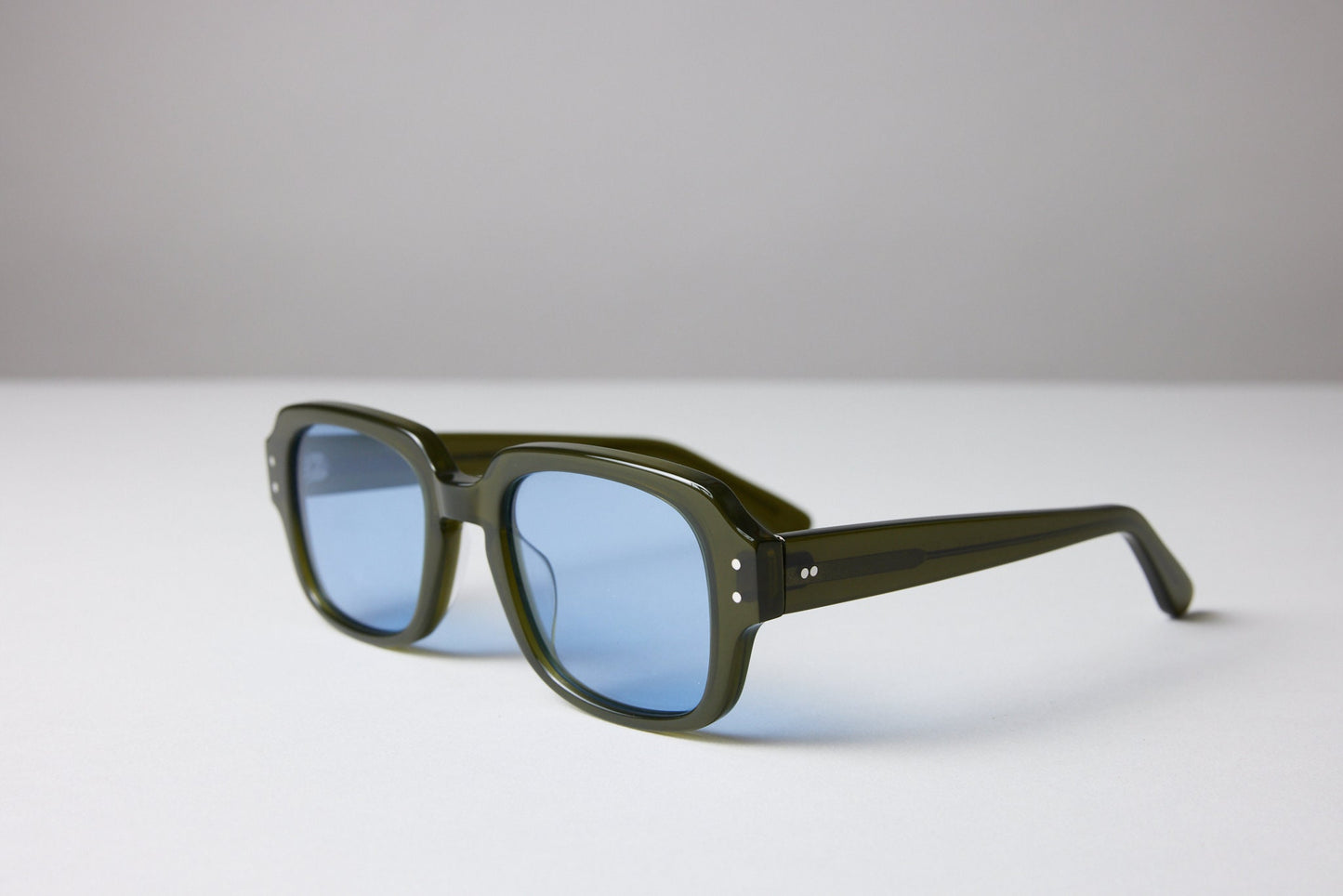 Large - NEW YORK EYERISH, "The Downings." Olive Green Frame with Baby Blue Lenses