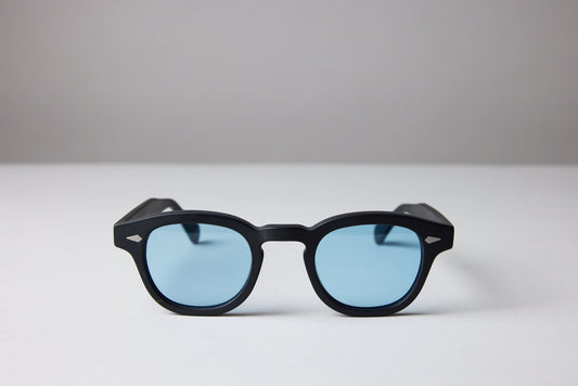 Small - NEW YORK EYERISH, Causeway. Black Frame with Baby Blue Lenses