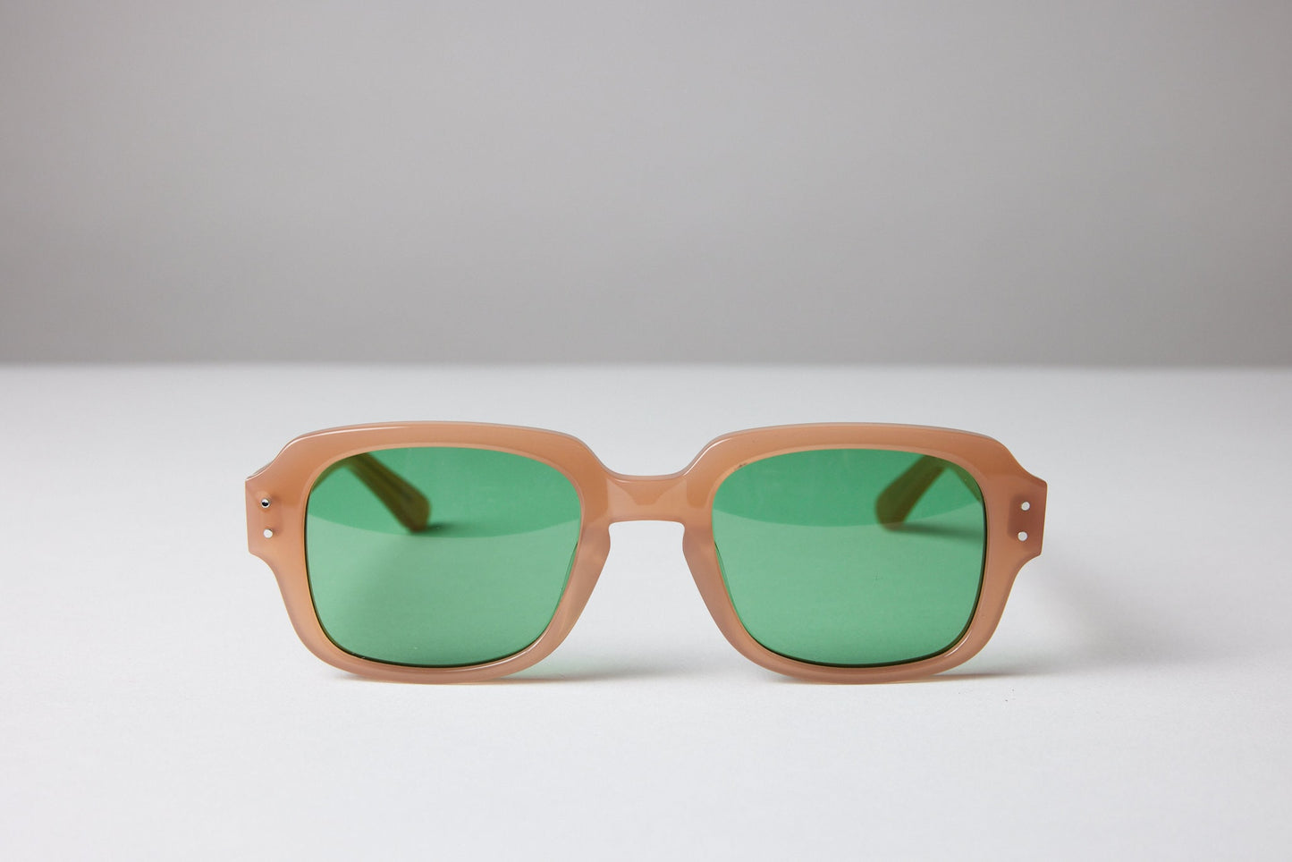 Large - NEW YORK EYERISH, "The Downings." Champagne Frame with Racing Green Lenses