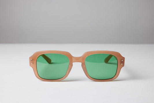 Large - NEW YORK EYERISH, "The Downings." Champagne Frame with Racing Green Lenses