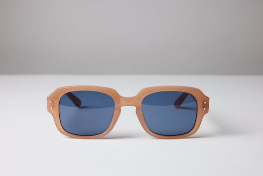 Large - NEW YORK EYERISH, "The Downings." Champagne Frame with Deep Blue Lenses