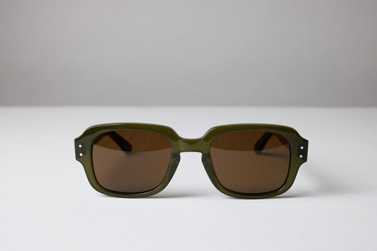 Large - NEW YORK EYERISH, "The Downings." Olive Green Frame with Amber Lenses