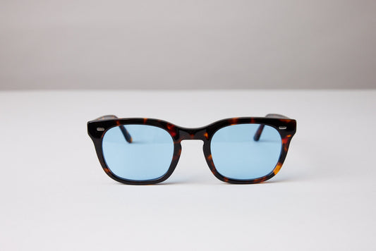 NEW YORK EYERISH, Dingle. Dark Tortoise Shell Frame with Baby Blue Lenses