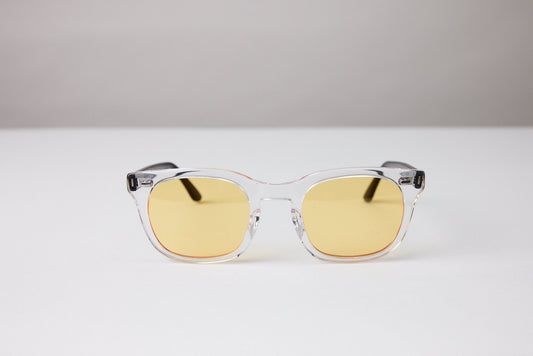NEW YORK EYERISH, Dingle. Clear with Black Temple Frame with Yellow Lenses
