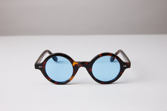 NEW YORK EYERISH, Greystones. Dark Tortoise Shell Frame with Baby Blue Lenses