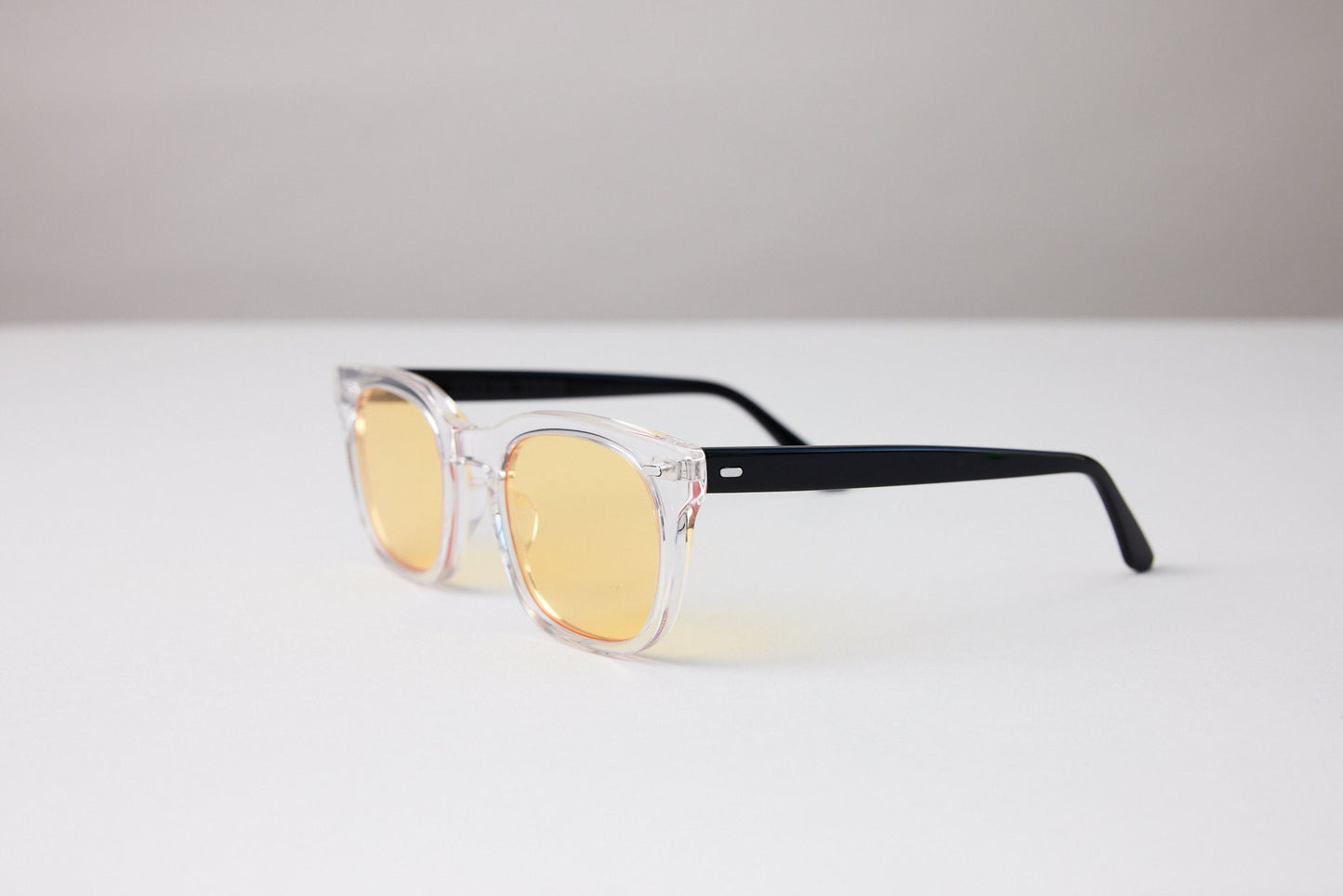 NEW YORK EYERISH, Dingle. Clear with Black Temple Frame with Yellow Lenses