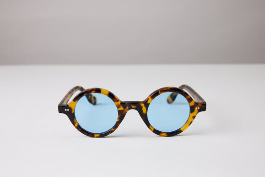NEW YORK EYERISH, Greystones. Light Tortoise Shell Frame with Baby Blue Lenses