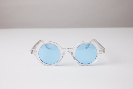 NEW YORK EYERISH, Greystones. Clear Frame with Baby Blue Lenses