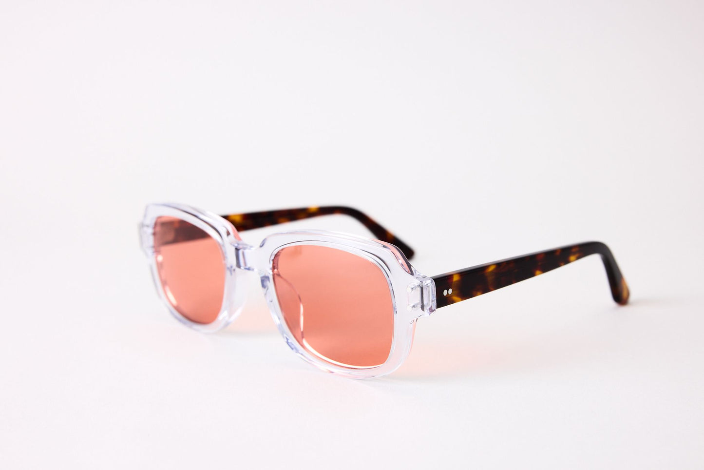 Small - New York Eye_rish, "The Downings." Clear Frame with Dark Tortoise Temples with Red Lenses