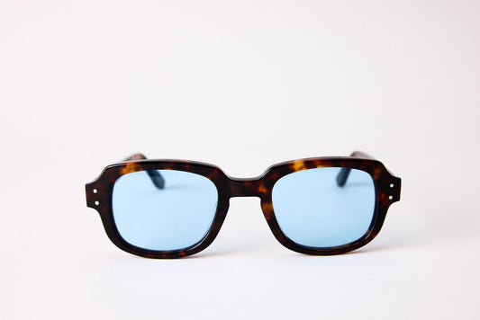 Small - New York Eye_rish, "The Downings." Dark Tortoise Frame with Baby Blue Lenses