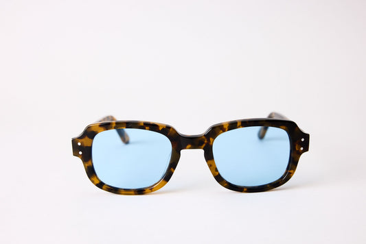 Small - New York Eye_rish, "The Downings." Light Tortoise Frame with Baby Blue Lenses