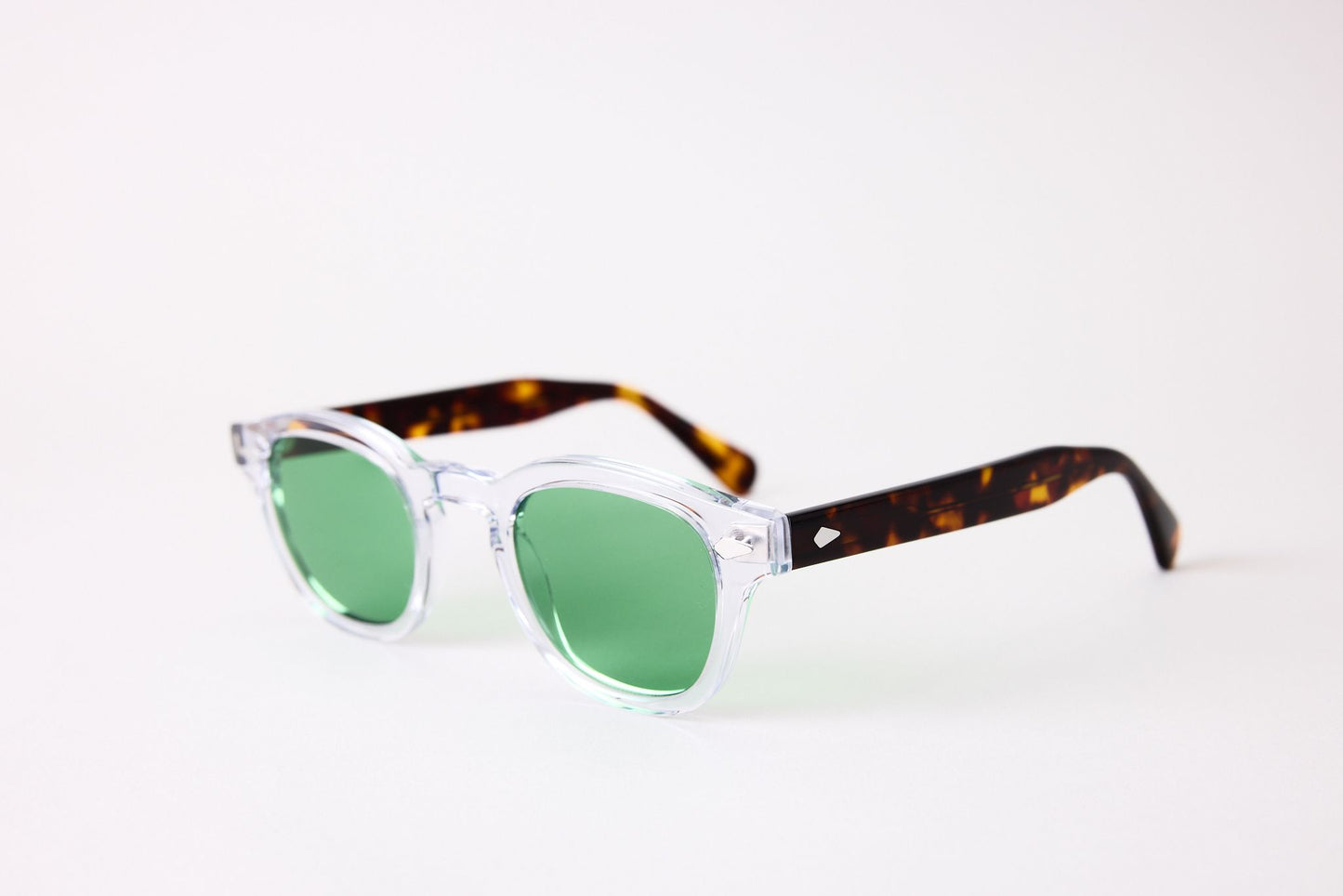 Small - New York Eye_rish, Causeway. Clear Frame with Dark Tortoise Temples with Racing Green Lenses