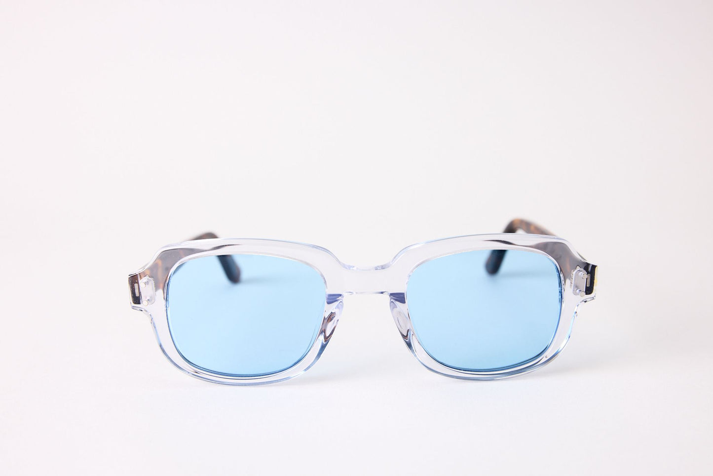 Small - New York Eye_rish, "The Downings." Clear Frame with Dark Tortoise Temples with Baby Blue Lenses