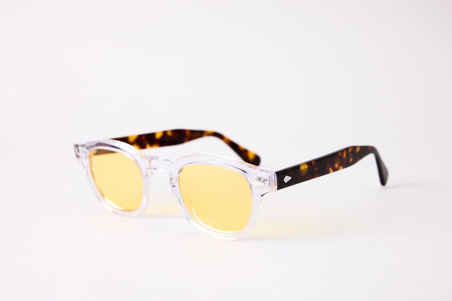 Small - New York Eye_rish, Causeway. Clear Frame with Dark Tortoise Temples with Yellow Lenses