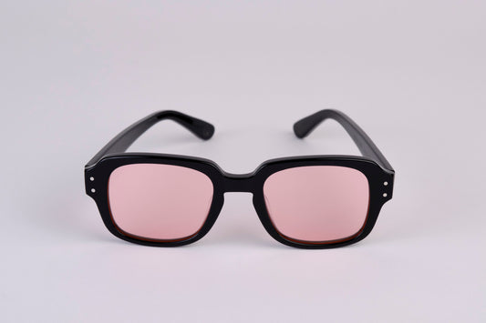 Large - New York Eye_rish, "The Downings." Black Polished Frame with Pink Lenses