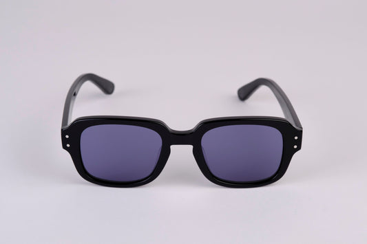 Large - New York Eye_rish, "The Downings." Black Polished Frame with Deep Blue Lenses