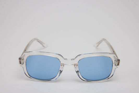 Small - NEW YORK EYERISH, "The Downings." Clear Frame with Baby Blue Lenses
