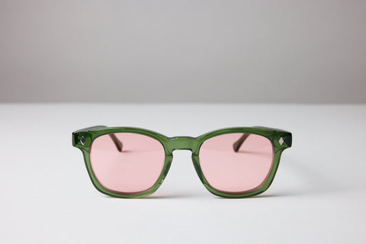NEW YORK EYERISH, Castlerock. Bottle Green Frame with Pink Lenses